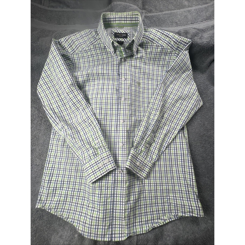 Ariat Pro Series Long Sleeve‎ Shirt Men Size M Plaid Button Down Western Cowboy